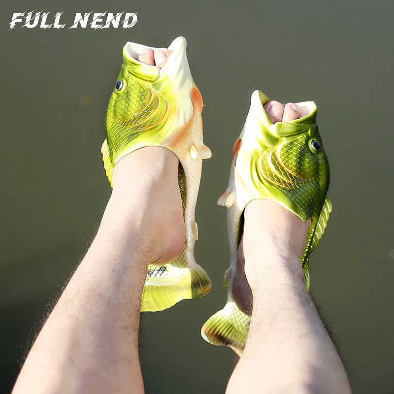 Шлепанцы мужские/женские с забавными рыбками для моделирования пляжные мягкие