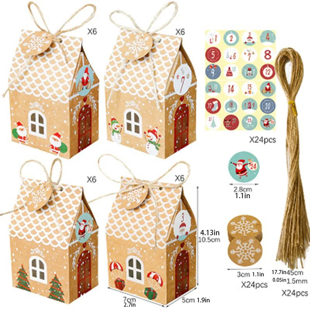 

5Pc House Shape Christmas Gift Box Kraft Paper Creative Candy Cookie Box Birthday Christmas New Year Decoration