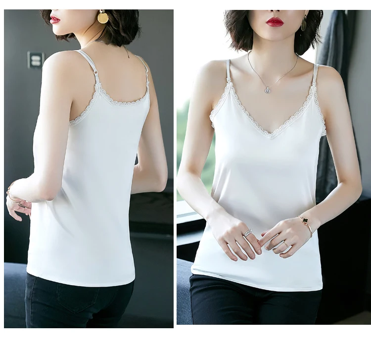 

Tank Silk Top Women Sexy Sleeveless Plus Size Camis Tops Women Summer Halter Tops Korean Tank Top Satin Lace Strap Vest Feminina