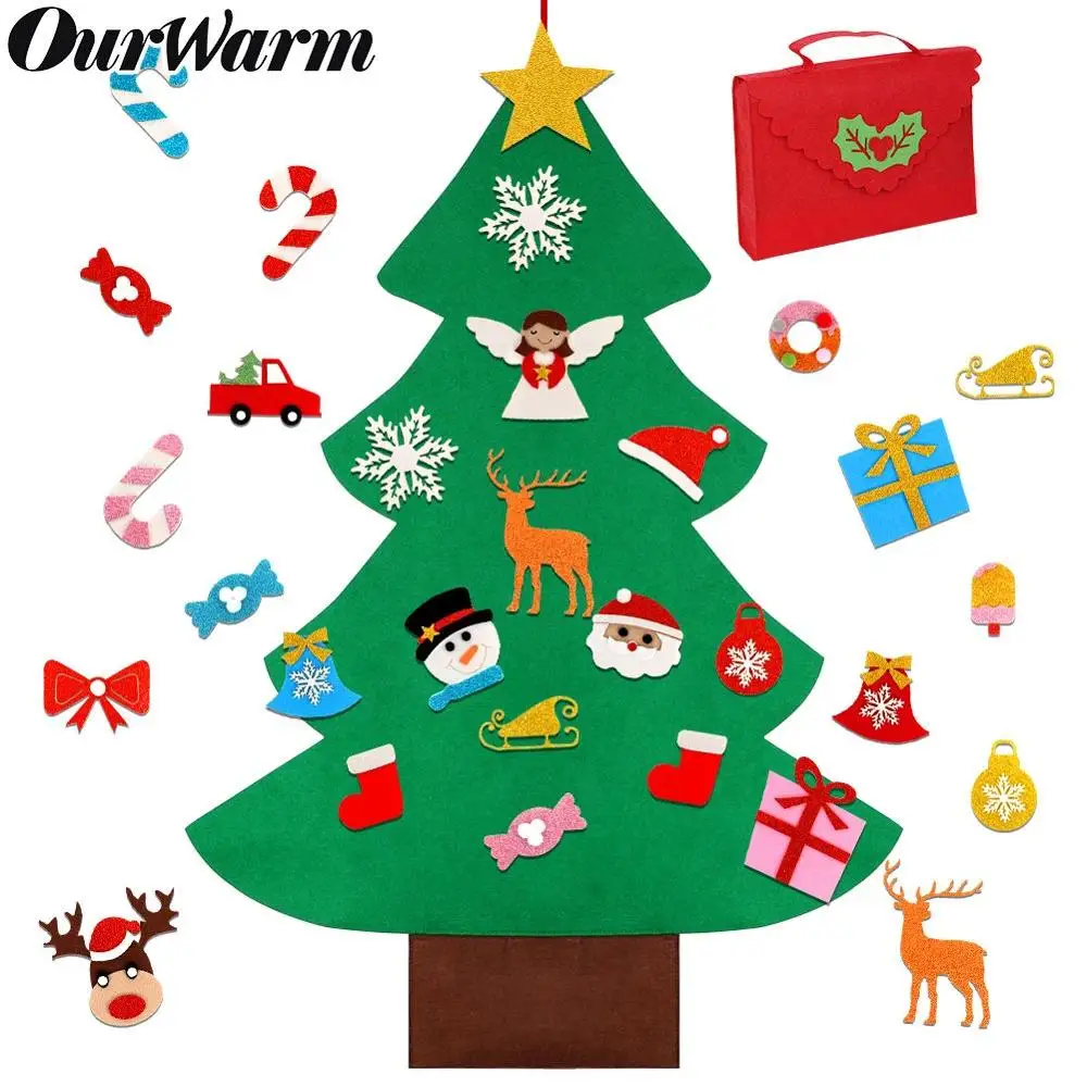 OurWarm DIY войлочная Рождественская елка с мешочком, блестящие украшения, новогодние подарки, детские игрушки, искусственное дерево, настенный Рождественский Декор
