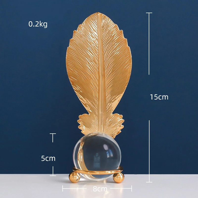 

Simple modern Light Luxury Golden Leaf Crystal Ball Craft Ornaments Study Room Model Room Desktop Metal Decorations