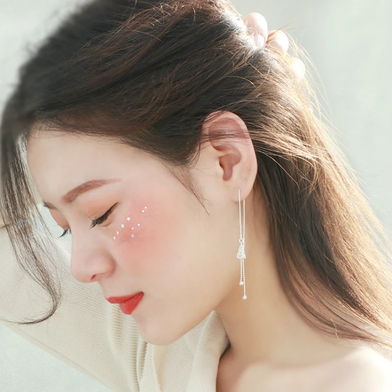 Красивые стильные серебряные круглые длинные серьги с бусинами резные полые