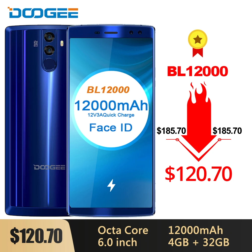 DOOGEE BL12000 смартфон 12000mAh быстрая зарядка 6,0 ''18:9 FHD дисплей MTK6750T Восьмиядерный 4 ГБ 32 ГБ 16 МП камера Android 7,1 телефоны
