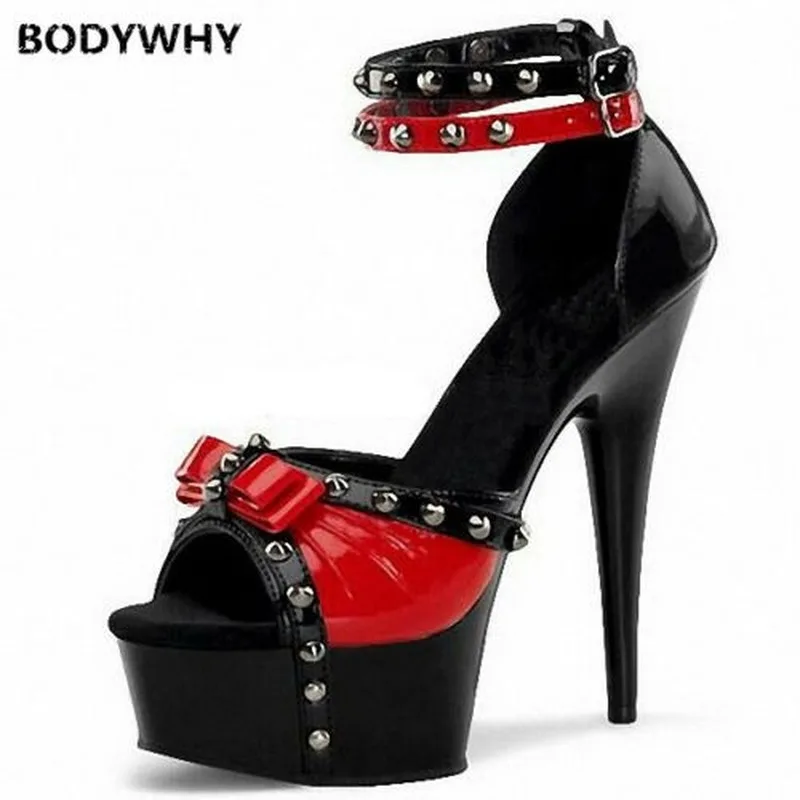 

High Heels Sandals Fashion Unique Rivets Ultra 6 Inch Spell Color Sexy Sandals