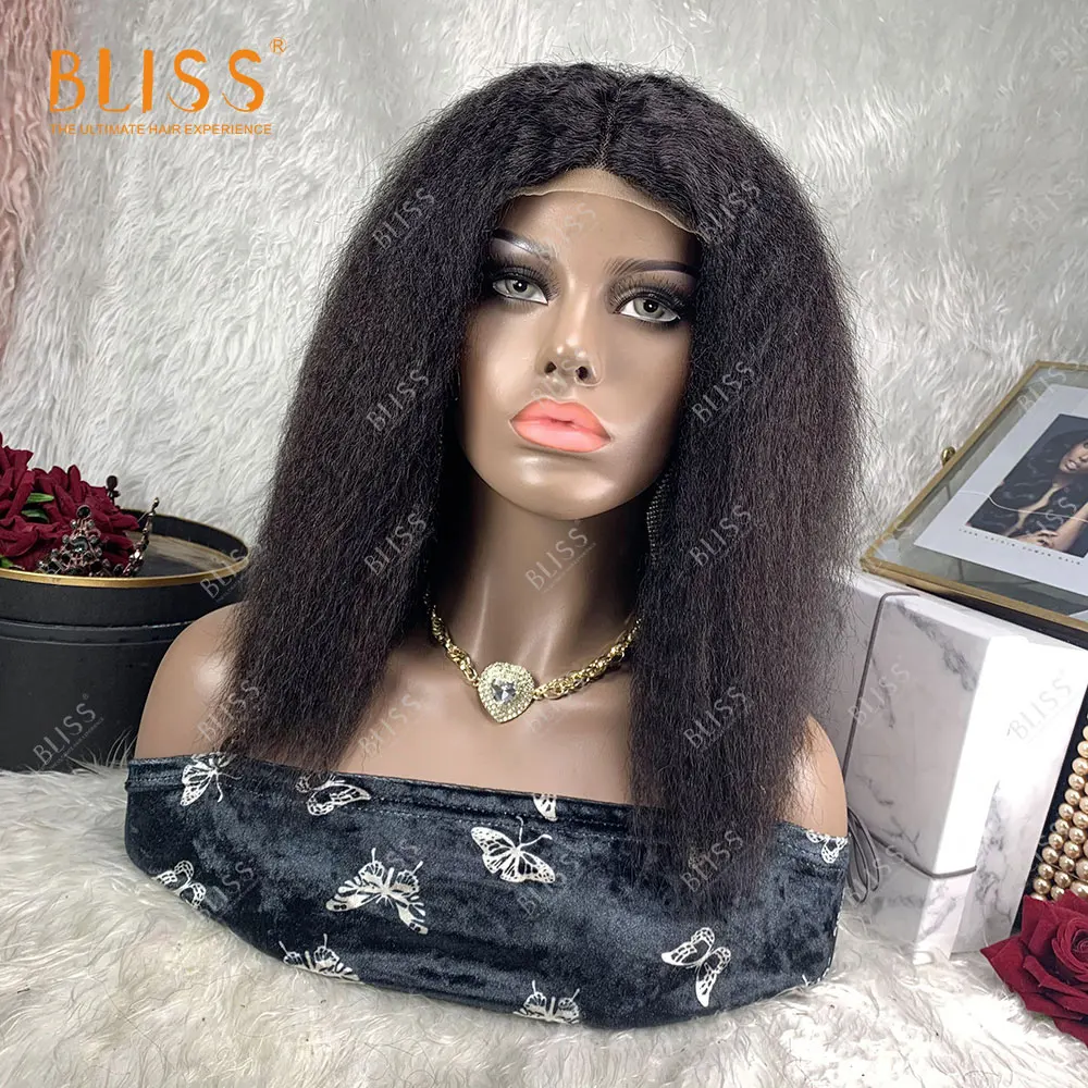 

BLISS Kinky Straight 4X4 Lace Closure Wig For Black Women Natural Dark 22 inches Afro Kinky Natural Human Hair