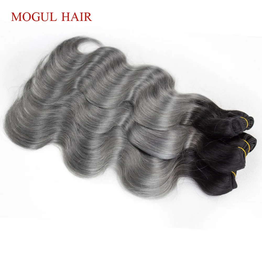MOGUL HAIR T 1B темно серые человеческие волосы с эффектом омбре 2/3 пряди застежкой