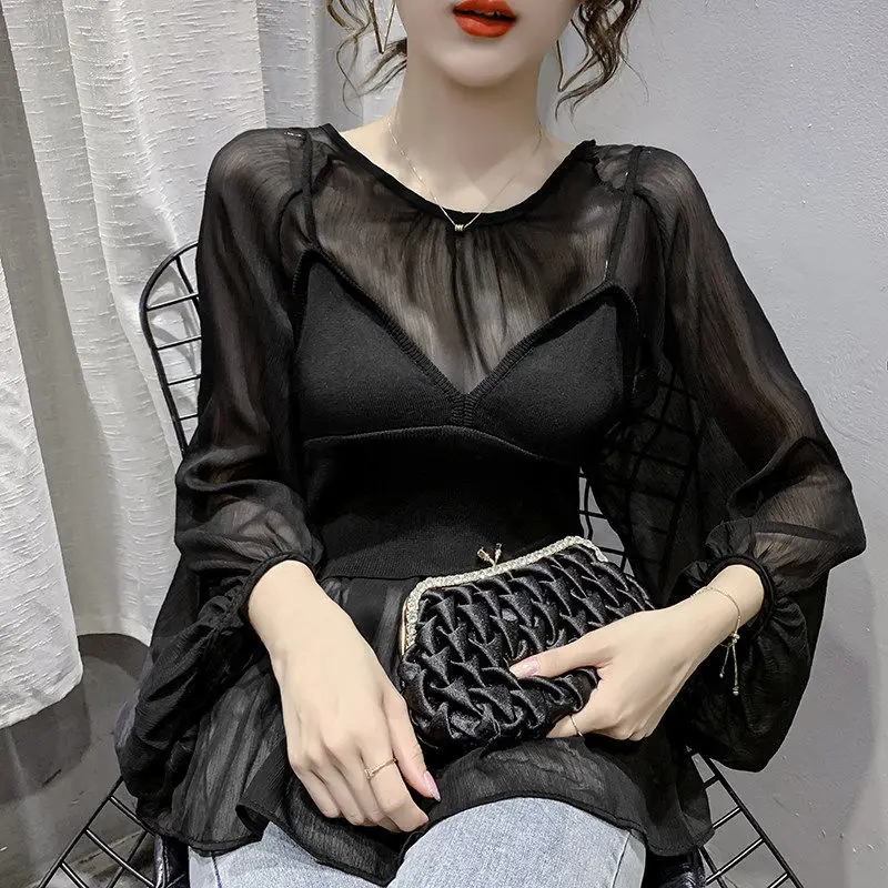 

Vintage Cotton T Shirt Women 2021 Long Sleeve Sexy Crop Tops Casual Tees Plus Size Lace Patchwork Korean Loose Female Tshirts 53