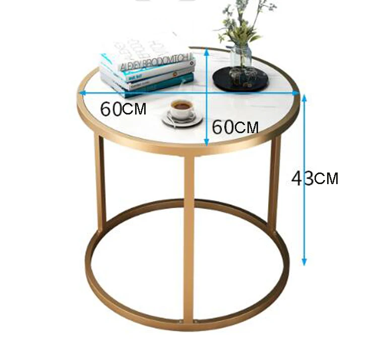 

Nordic simple modern small round table side corner table marble texture bedside table MDF iron frame table 60cm*43cm