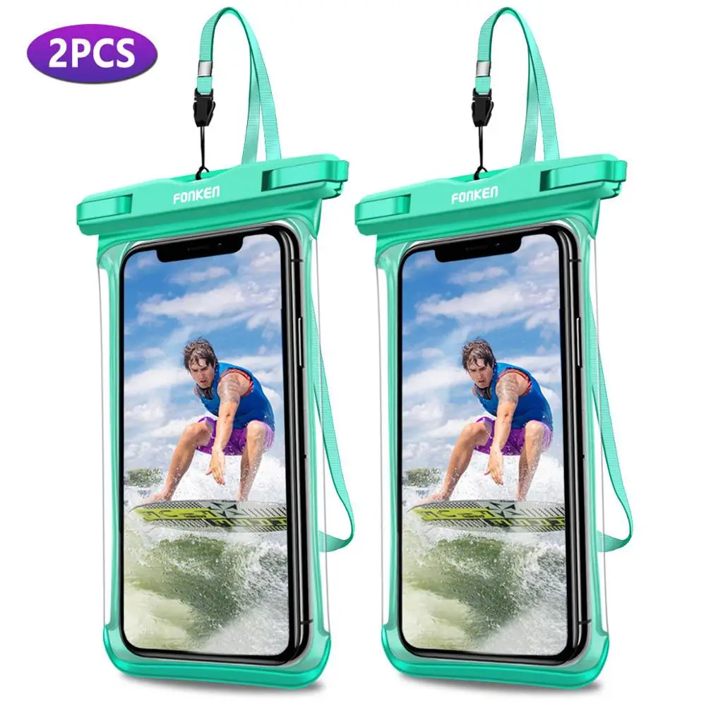 2 Pcs Green Case FONKEN полный вид водонепроницаемый чехол тропический лес пустыня снег прозрачные чехлы Сухой Мешок Подводный плавательный чехол Чехлы для мобильных телефонов - Цвет: 2 Pcs Green Case