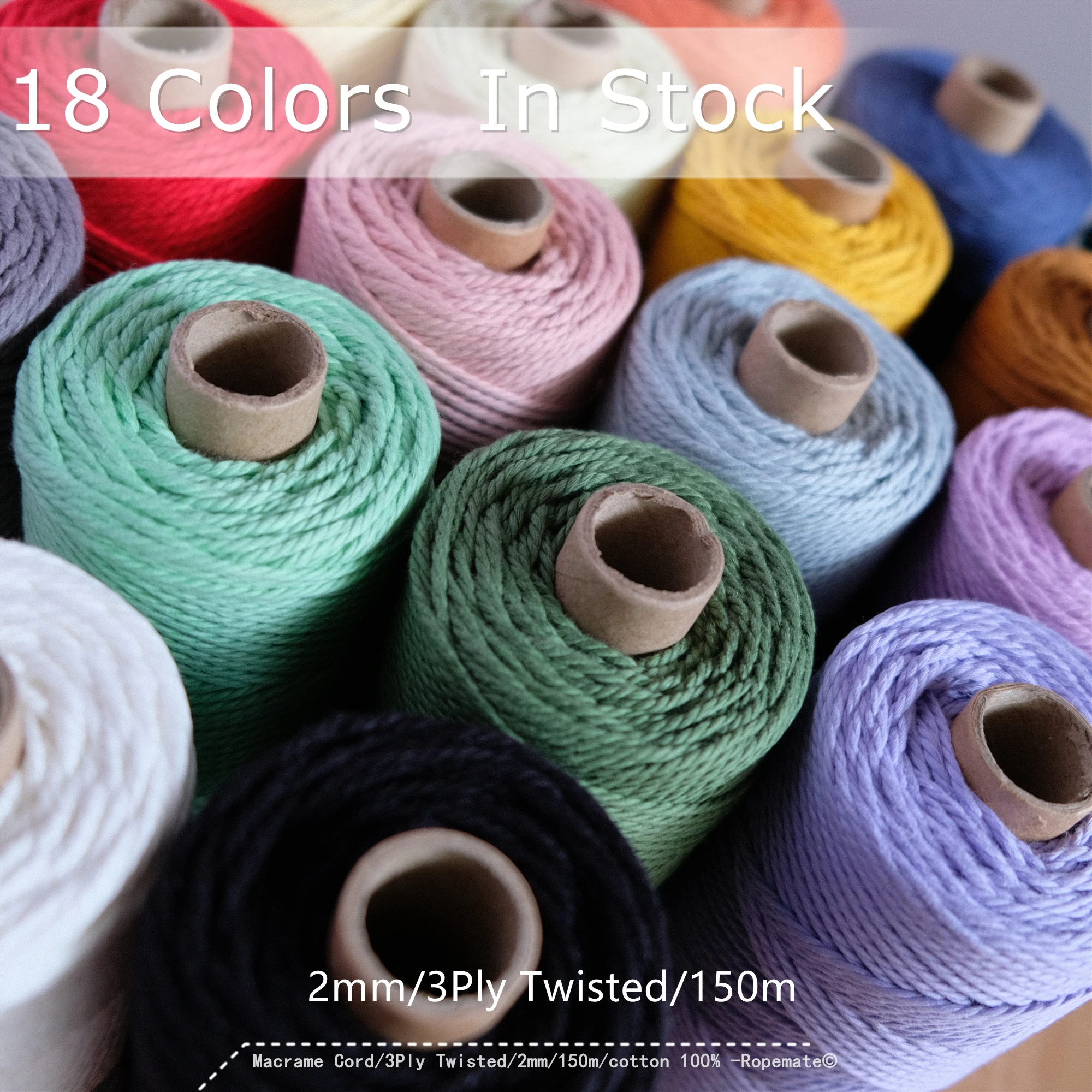 

2MM 150M Macrame Cord 100% Cottton Made Macrame Art Rope 18 Colors in Stock