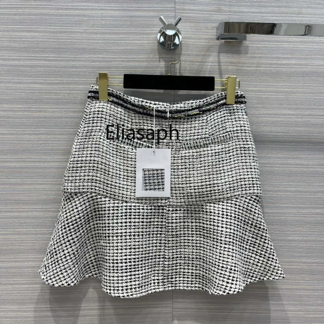 Sweet Black Plaid Skirts for Women Summer High-end Brand Fashion Contrast Weave Tweed Skirt Preppy Style High Waist Skirts Lady