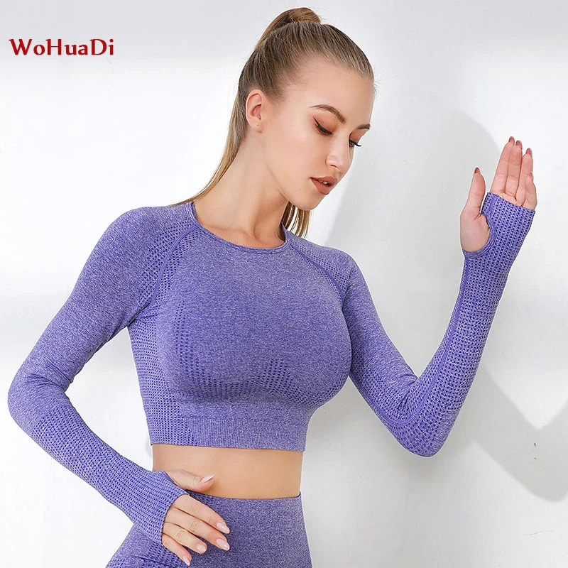 

WOHUADI 2020 new yoga crop top long sleeve fitness clothes for women Seamless fitness Gym Sexy slim fit shirts for running