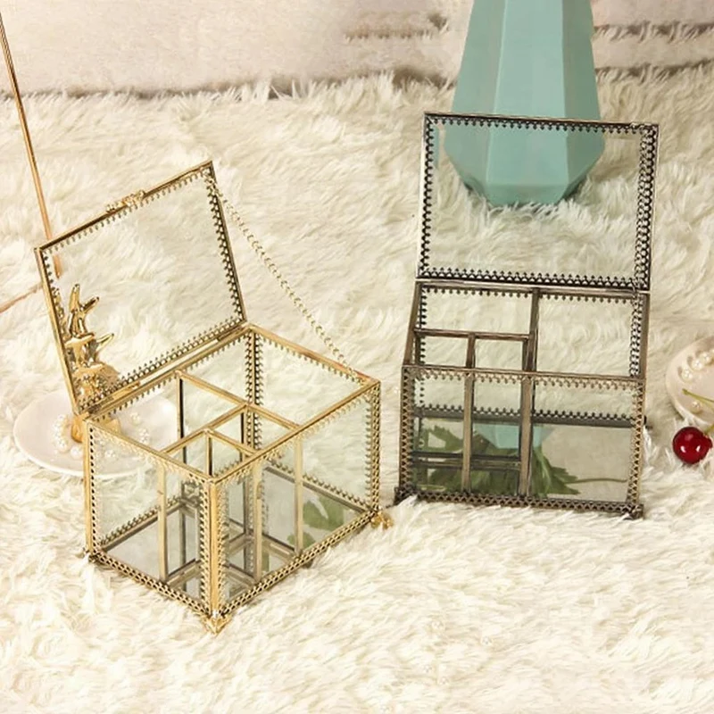 

Transparent Glass Ring Box Cosmetic Storage Box Clear Glass Jewelry Box Jewelry Organizer Holder Tabletop Contain