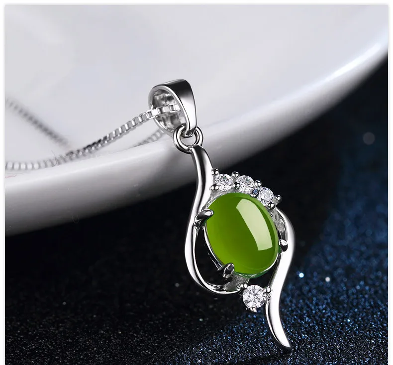 925 Серебряное Стерлинговое ожерелье Нефритовый изумруд подвески для женщин