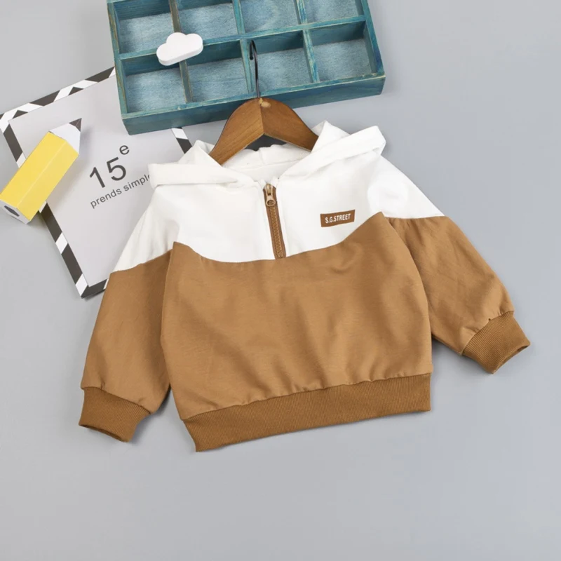 0-3T Sweater Hooded Baby Boys And Girls Cotton Fashion Color Matching Half Zipper Casual Cardigan |