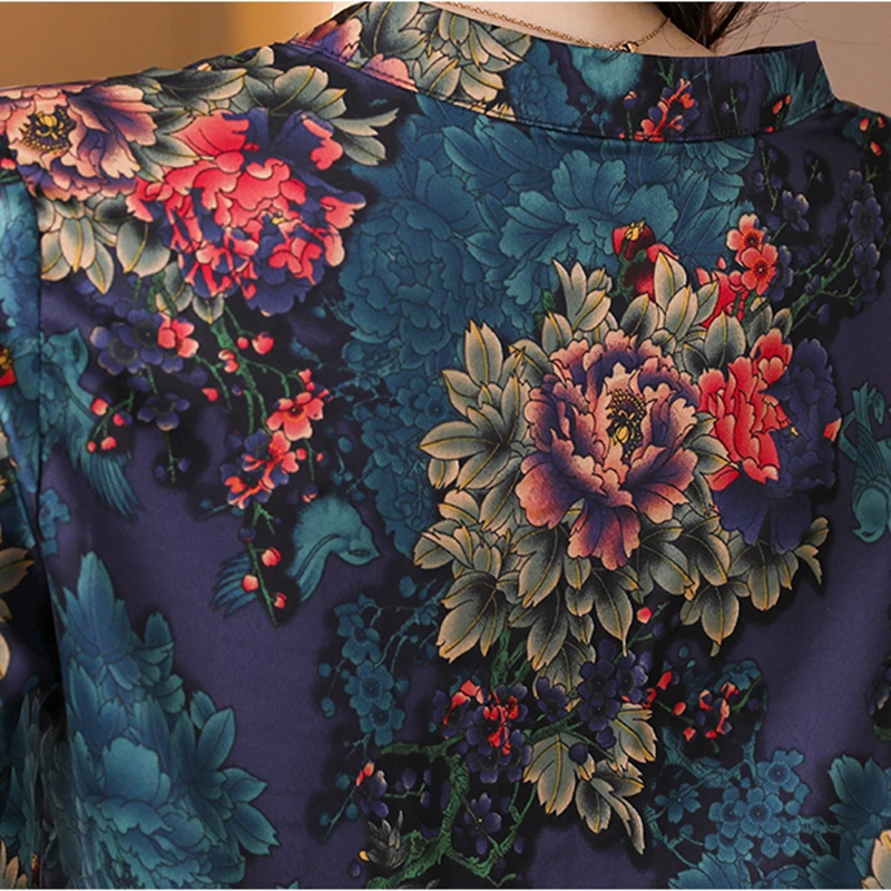 

Elegant Short Sleeve Single Piece Set Pullover Shirt 2021 Summer Ladies Retro Floral Print Tuxedo Shirts Women's Tops Plus Size
