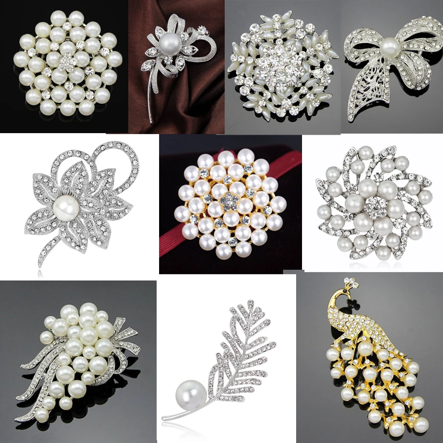 Блестящие женские жемчужные броши в форме Луны и пера большие винтажные Броши AAA