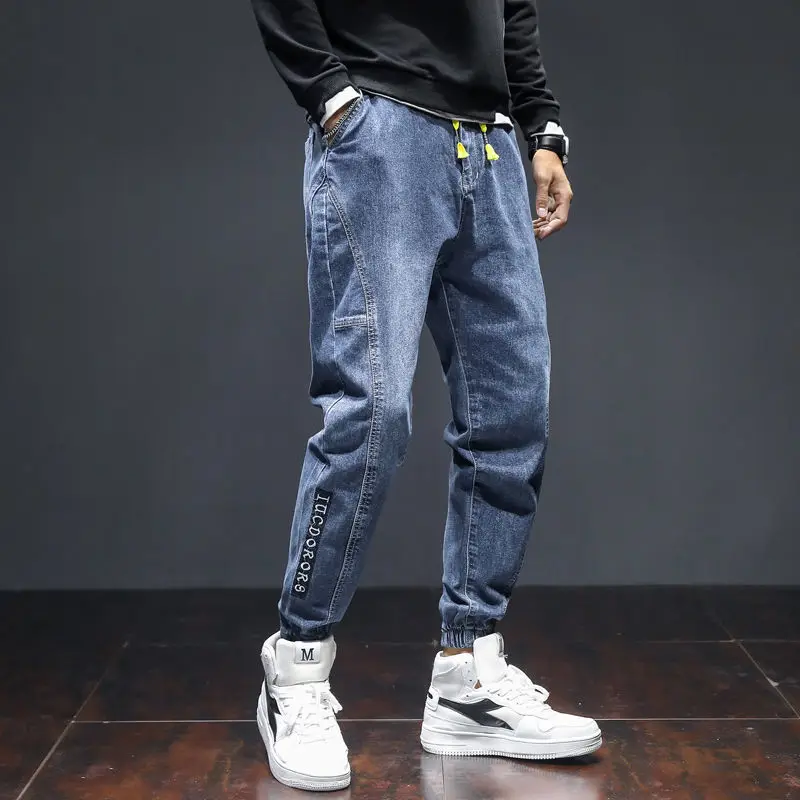 Men's Cotton Harem Pants Loose Patchwork Jeans Straight Elastic Waist Hip Hop Trousers Oversized Cargo Pants Men Denim Jeans 5xl