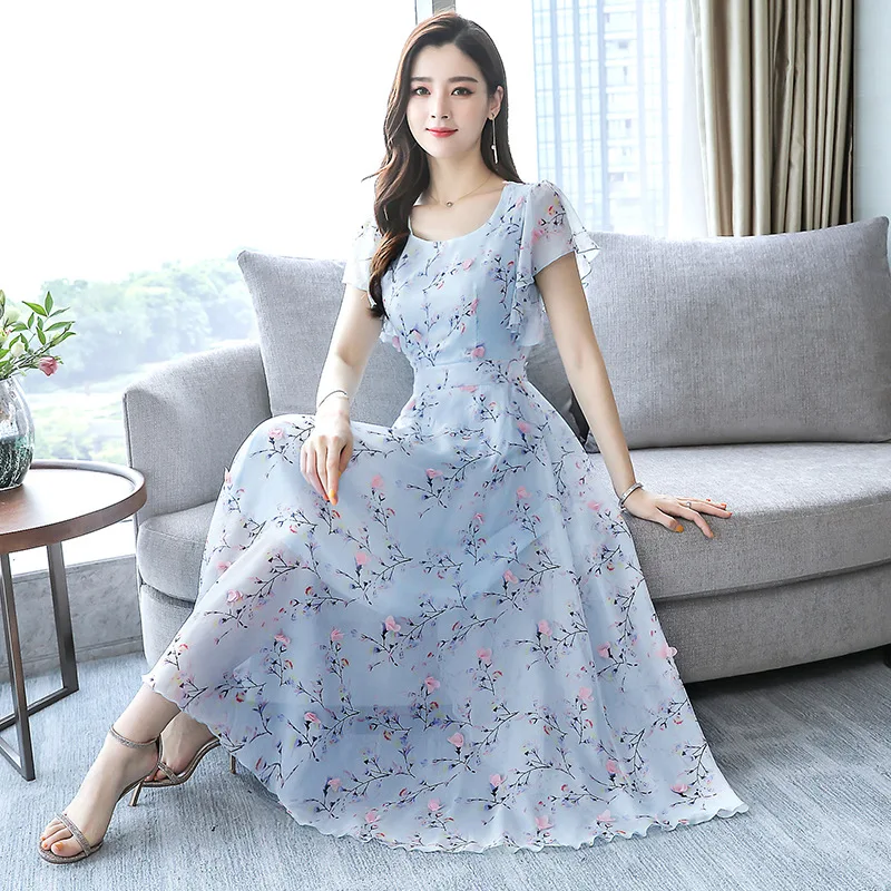 

Dress women's 2020 summer new fashion temperament trend Korean version of the long chiffon small floral dress tide