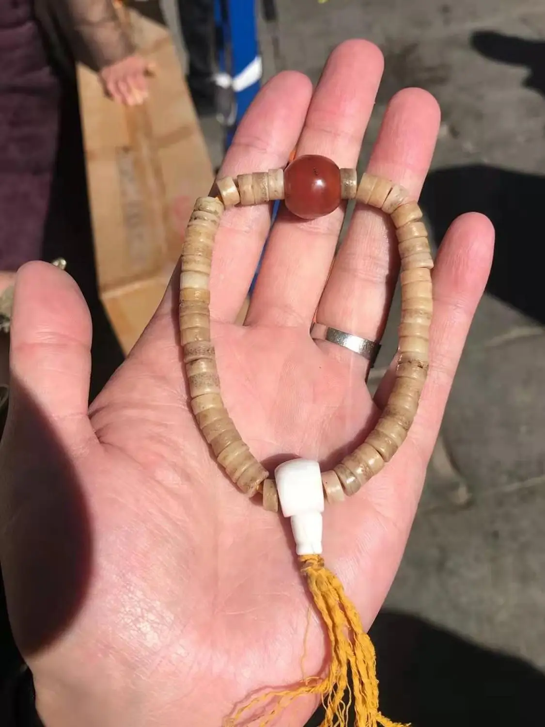 

Tibetan Plateau Special Cultural Heritage High Priest High Monk Buddha Bones Gabala Beads Bracelet with Southern Red Agate