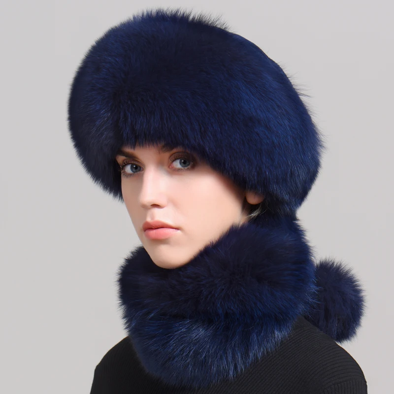 Женская шапка из натурального Лисьего меха шарф Монгольская шапка-бомбер