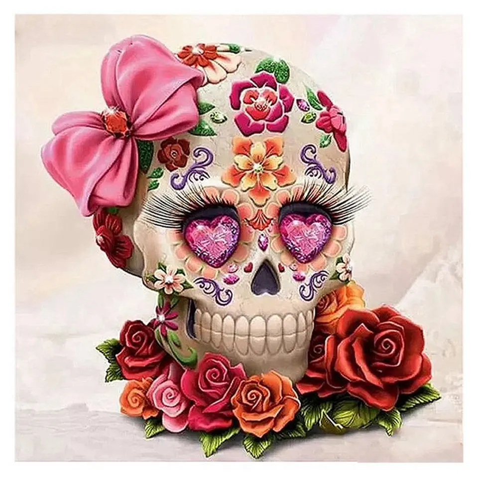 

New 5D diamond painting handmade DIY embroidery cross stitch full square diamond custom photo "Flower Skull"wall home decor gift