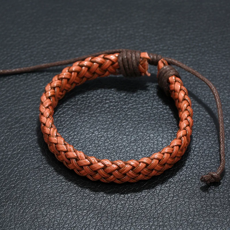 Оптовая продажа модные мужские и женские коричневые кожаные браслеты с плетеной