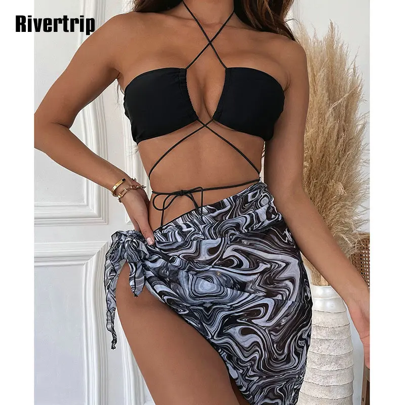 

Бикини на шнуровке Rivertrip, 2022, женский купальник с юбкой, купальник, пляжная одежда с водными волнами, пикантное микро бикини, стринги, пляжная...