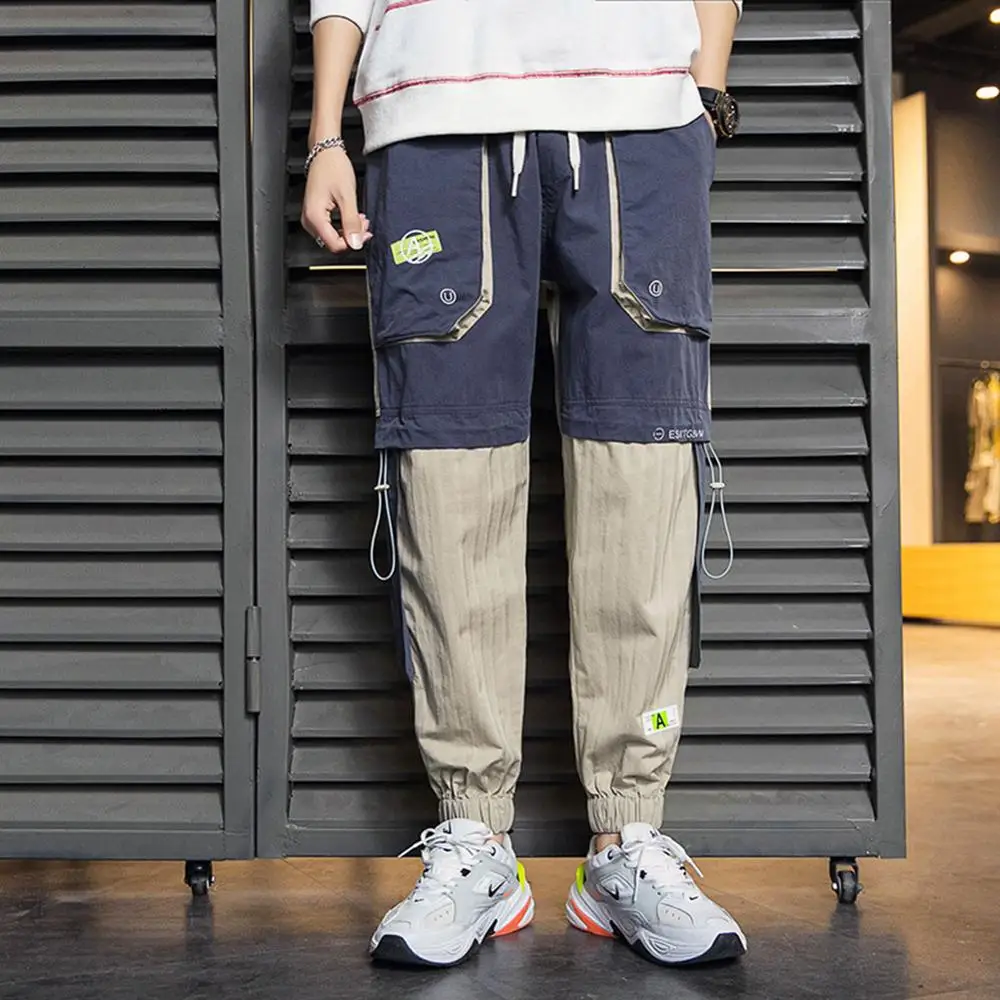 

Mens Casual Patchwork Loose Drawstring Hip Hop Streetwear Urban Jogger Ankle Harem Pants Trousers Outerwear For Male Outdoor