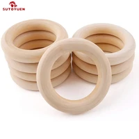 sutoyuen 50pcs natural wood teething beads wooden ring for teethers diy wooden jewelry making crafts 405055 70mm