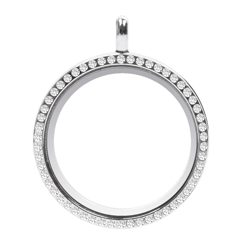 

1PCS 2021 New 35mm Rhinestone Floating Locket Round Pendant Magnetic Glass Living Memory Charm Locket Without Chain L1