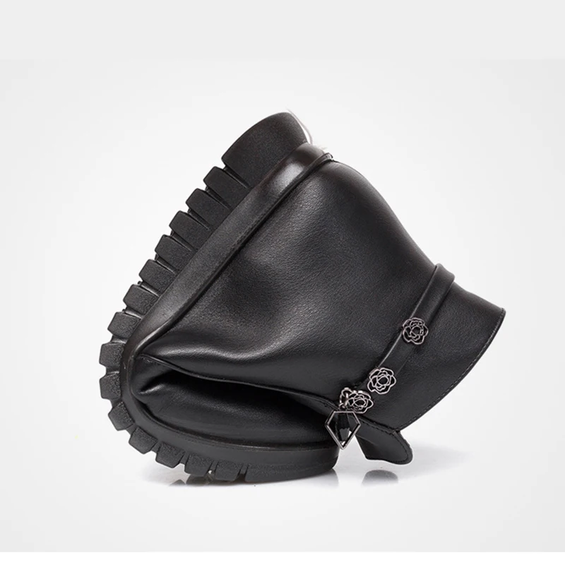 UPUPER/черные женские зимние ботинки на танкетке Нескользящие Теплые ботильоны