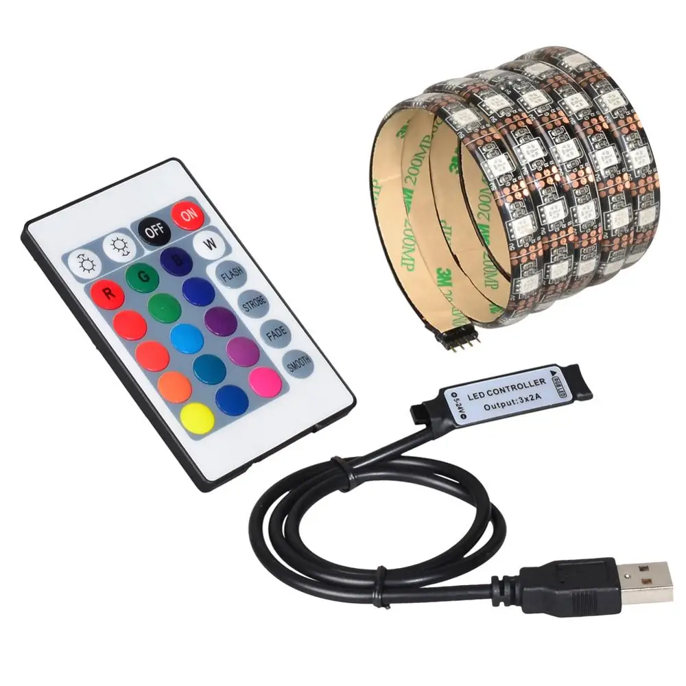 USB 5 в 5050 RGB ленточный светильник 60led 1 м 2 Мини ИК 24key контроллер Черный PCB не