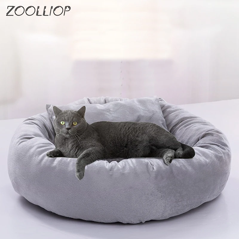 Круглая плюшевая кровать для кошек и собак | Дом сад