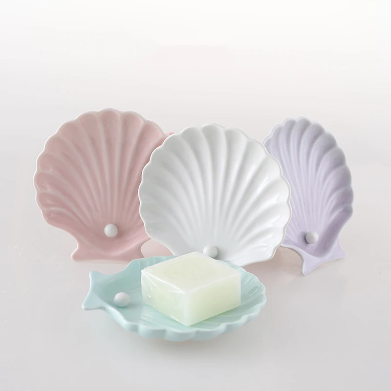 

Fashion Shell-shaped Soap Holder Ceramic Soap Dish Holder Bathroom Artistry Soap Tray Toilet Accessories Bathroom Accessories