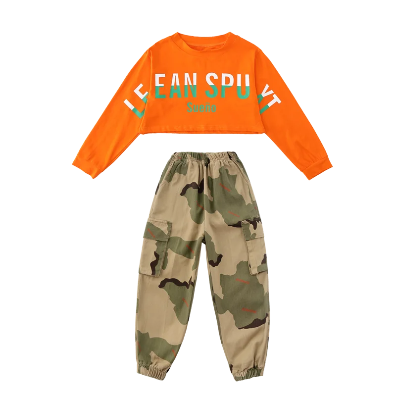 

Children Street Dance Costume Autumn Girls Jazz Long-Sleeve Yellow Camouflage Suit Hip Hop Performance Costume Kids ShowWear