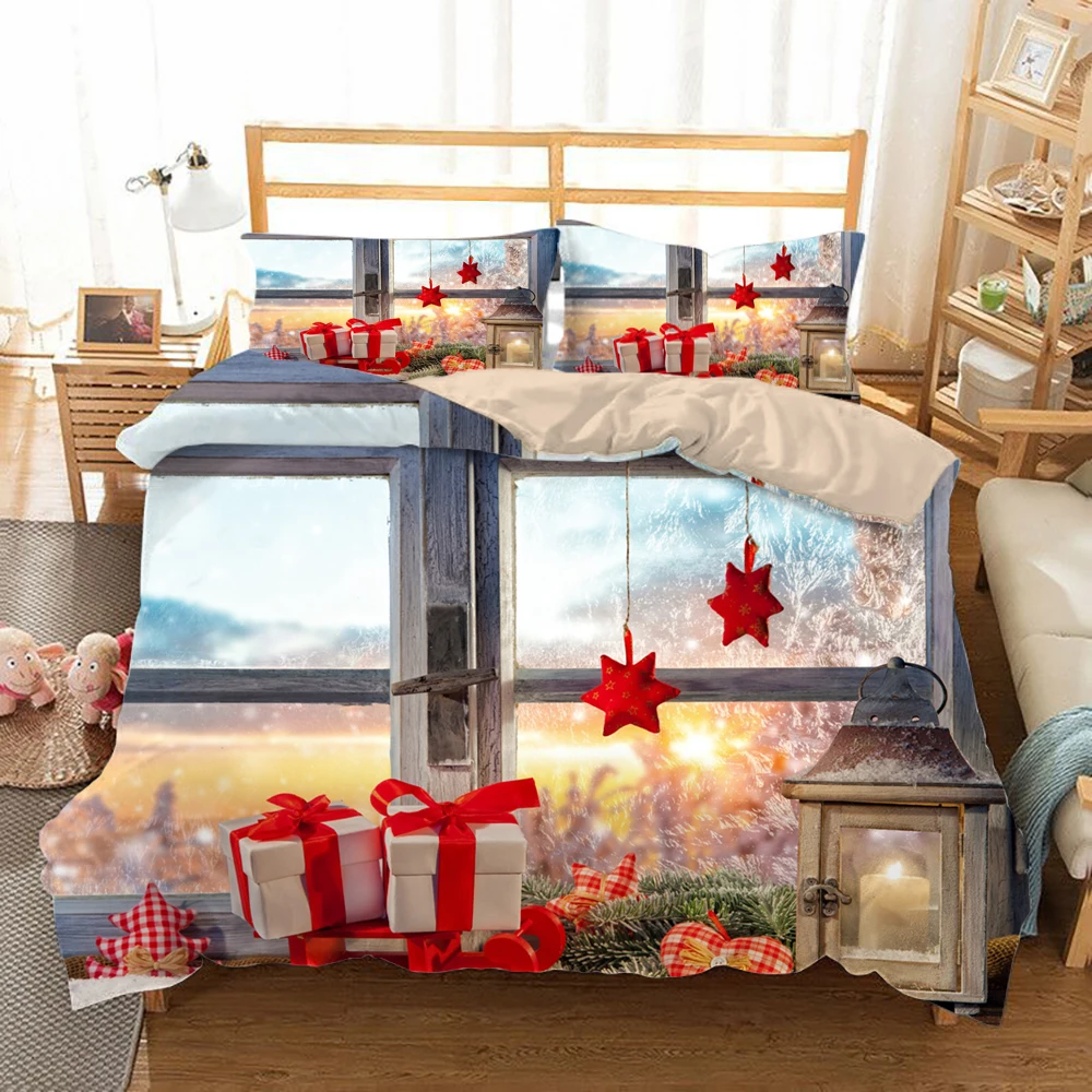 

Window Star Ornaments And Gifts Christmas Pictures Factory Custom High-quality Home Textile Sheets Quilt Cover Pillowcase
