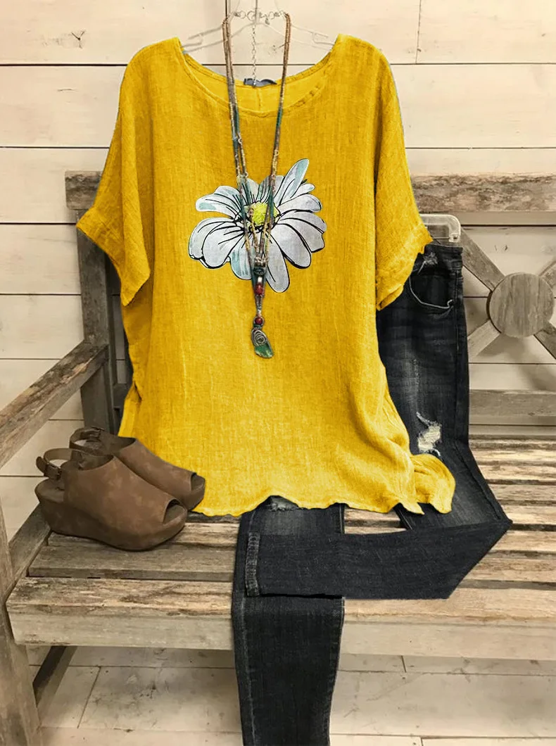 Летние Удобные Хлопковые футболки и топы свободного размера плюс M-5XL