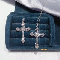 s925 sterling silver pendant necklace for womens 3 a zircon cross pendant fine white bizuteria gemstone silver 925 jewelry