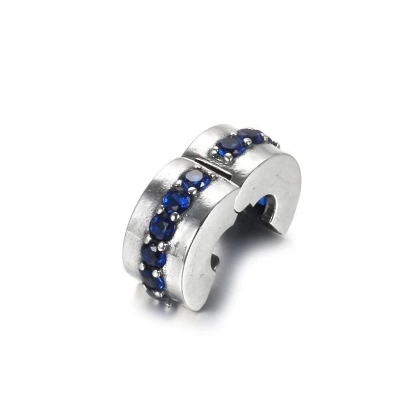 

925 Sterling Silver Bucket Bead Cubic Zirconia Blue Sparkle Clip Pendant Charm Bracelet DIY Jewelry Making For Original Pandora