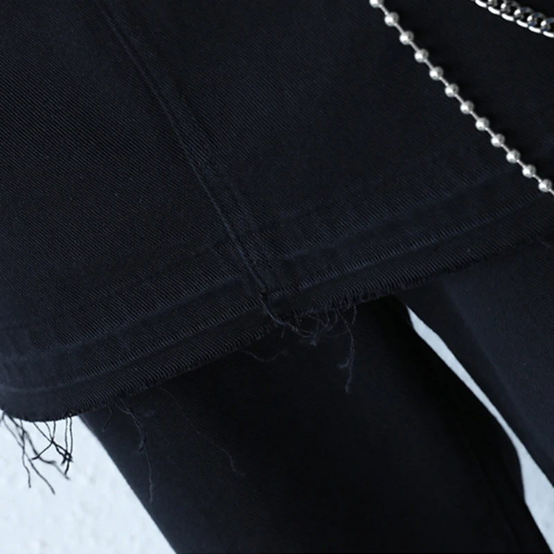

[EAM] High Waist Black Big Size Chain False Two Trousers New Loose Fit Pants Women Fashion Tide Spring Autumn 2021 1DD6123