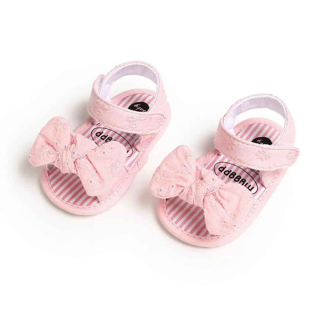 Summer Baby Girl Bowknot Sandals Anti-Slip Crib Shoes Soft Sole Prewalkers Flower Black Pink White Sandalias Infantil | Мать и ребенок
