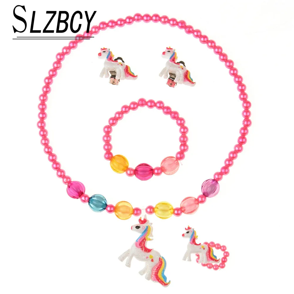 4 шт./компл. детский ювелирный набор с единорогом женское ожерелье из акриловой