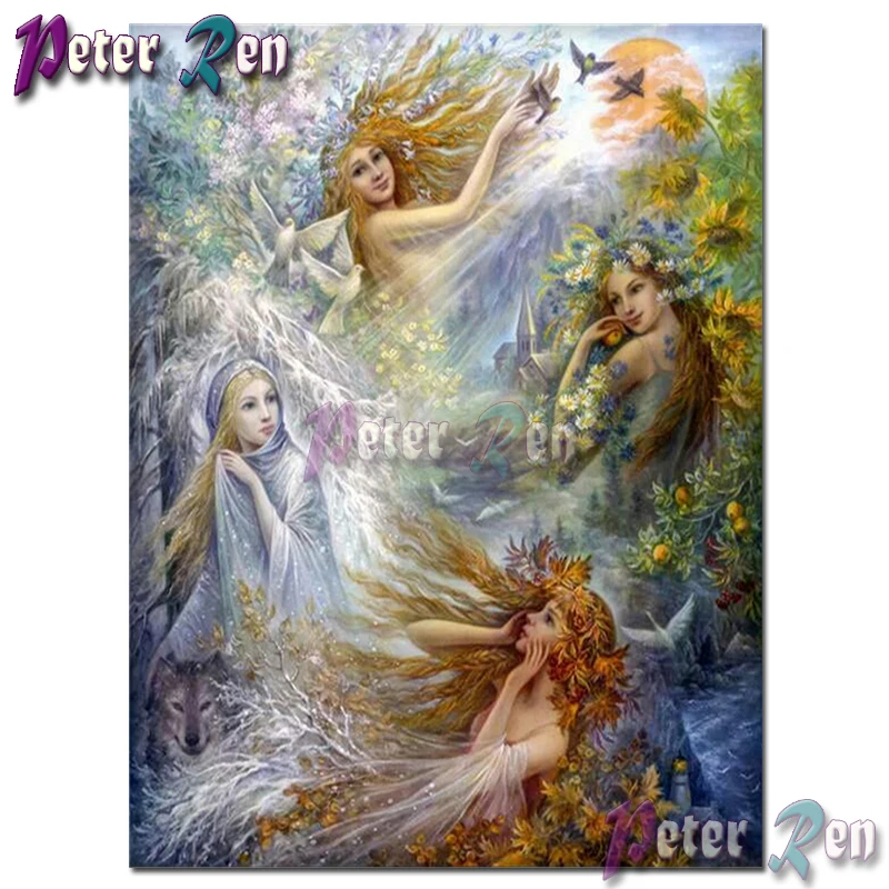 

5d Four beautiful flower fairies Diamond Painting Embroidery DIY Square or round Mosaic Cross stitch Rhinestone Home Decoration