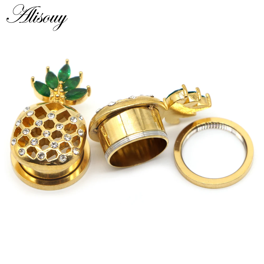 Alisouy, 2 шт, нержавеющая сталь, ананас, модные хрустальные беруши, тоннели для пирсинга, удлиненные, растягиваются, ювелирные изделия для тела, 6-25 мм