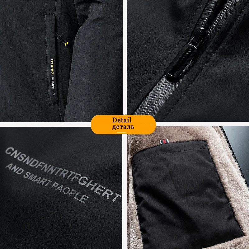 Parka Jackets Men Luxury Fleece Jacket Warm Thick Windbreaker Classic Stand Collar Coat Brand Designer Winter Fleece Parkas 5XL