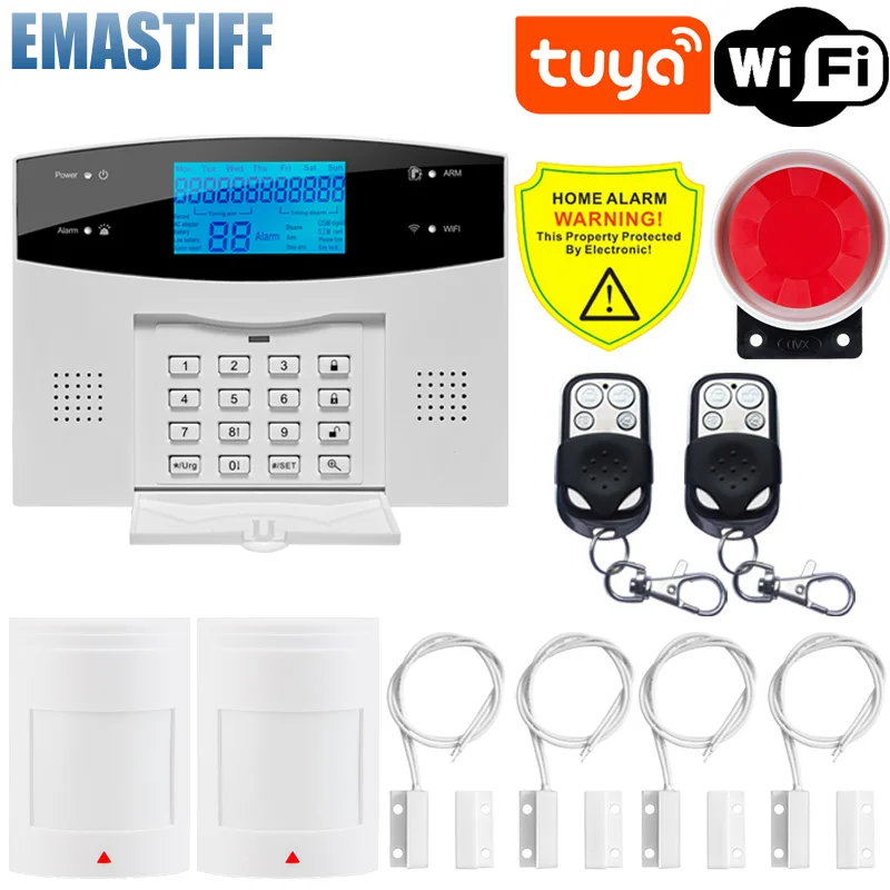 Tuya Wifi GSM Alarm System 433MHz Home Burglar Alarm Wireless & Wired Detector RFID TFT Touch Keyboard Support Alexa