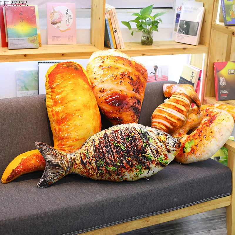 

Simulation Food Pillow Soft Funny Grilled Fish Chicken Leg Roasted Wing Squid Stuffed Cushion Creative Plush Toys Birthday Gift