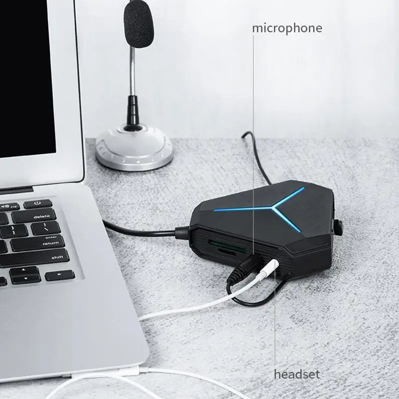 

High-speed 6-port USB HUB Converter with TF Card Reader Card and PC Sound Microphone For Laptop Extender Rechargeable C7V2