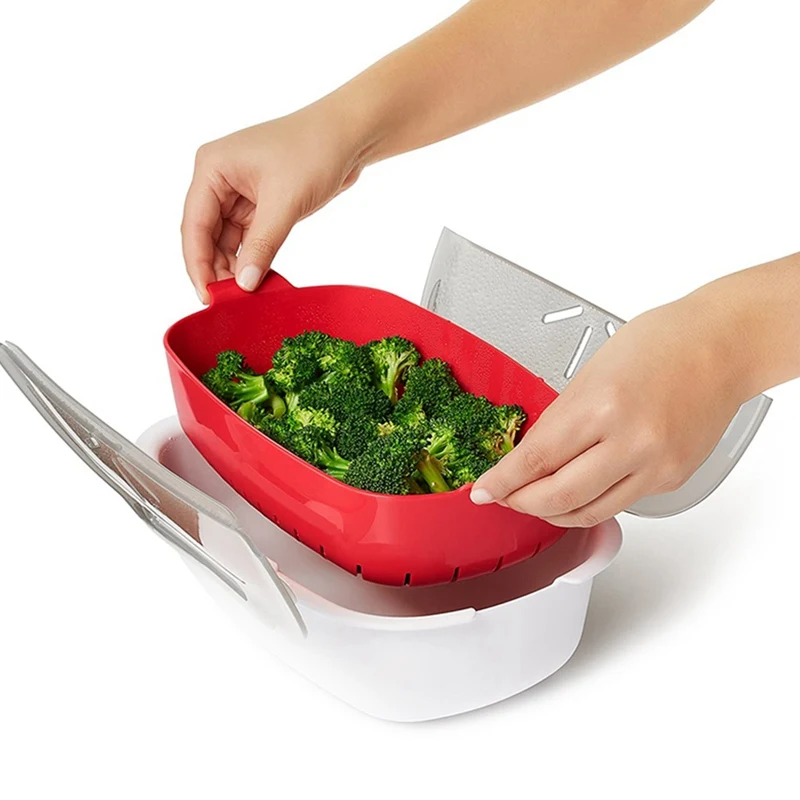 

Microwave Oven Steamer Steaming Dish Basket Fish Meat Vegetables Food Steamer 2 Layer Cookware Durable Kitchen